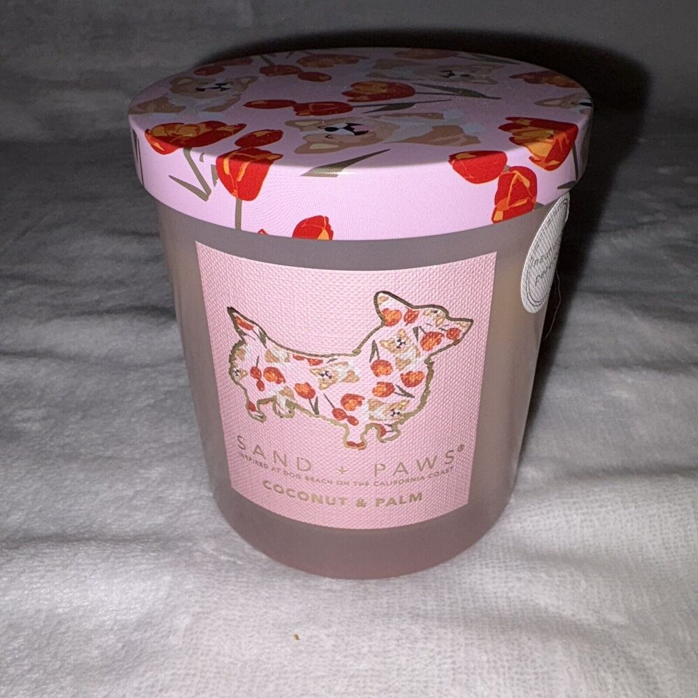 Sand + Paws Candle Scented Coconut & Palm Neutralizes Pet Odor Corgi Dog 11.5 Oz